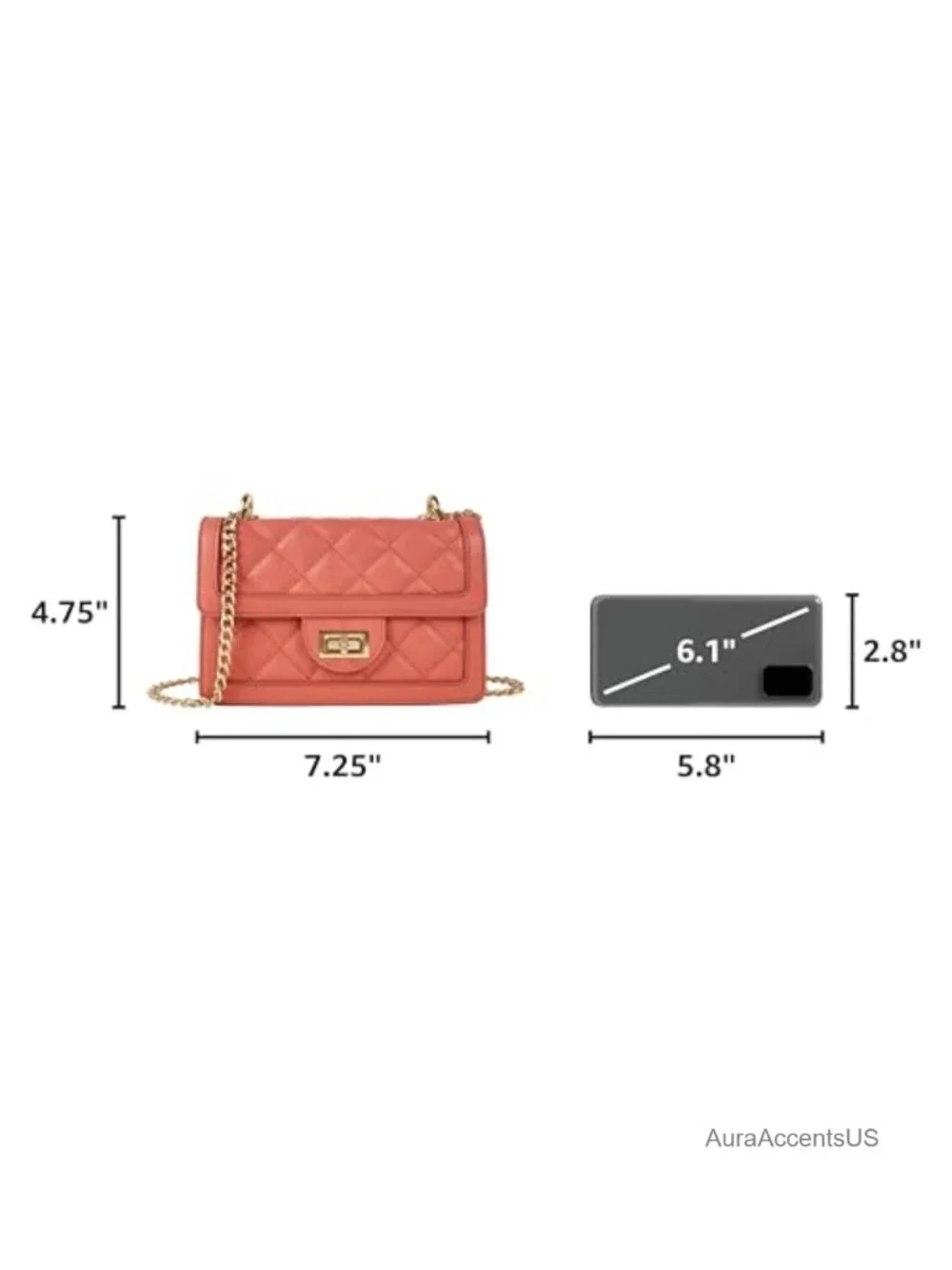 Quilted Vegan Leather Crossbody Bag with Chain Strap, Small Shoulder Purse